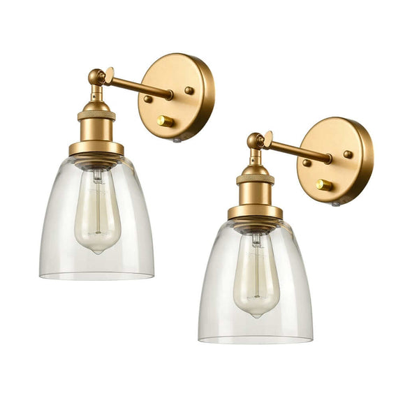 Glass Wall Sconce Industrial Brass Hardwired and Plug-in Wall Light-2 Pack